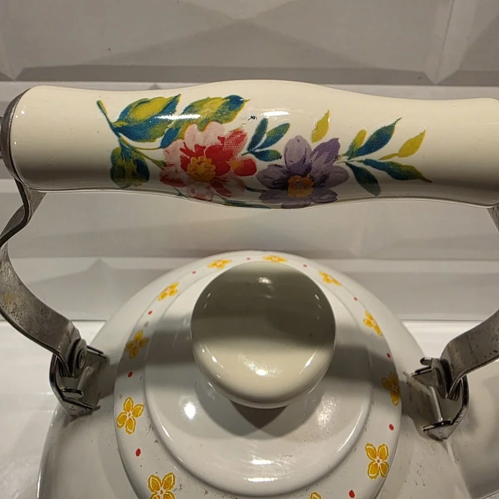 Pioneer Woman Whistling Tea Kettle 2 Quart Blooming Bouquet Enamel On Steel